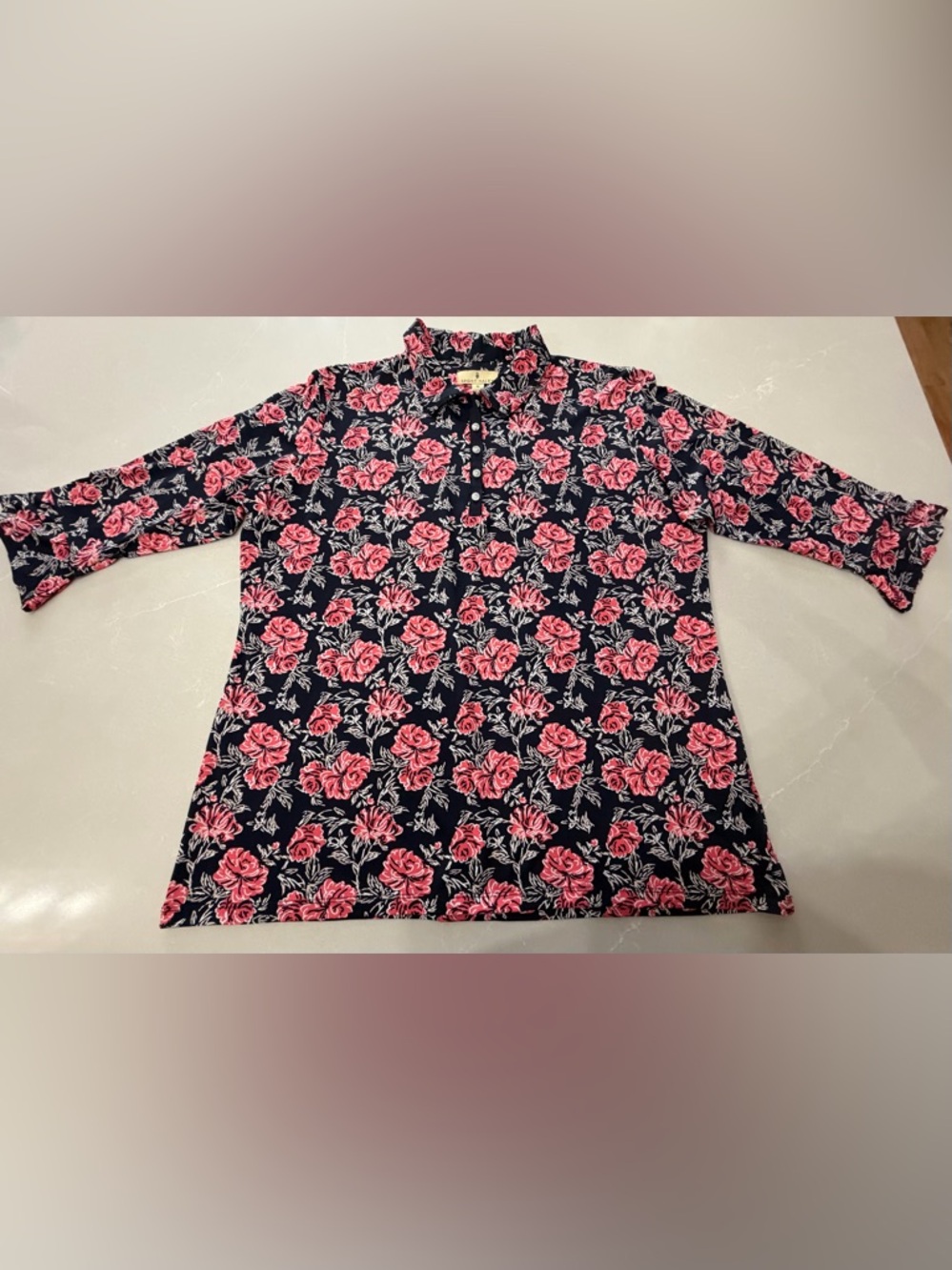 Sport Haley 3/4 Flare Sleeve Golf Top with Pink Floral Print, XL